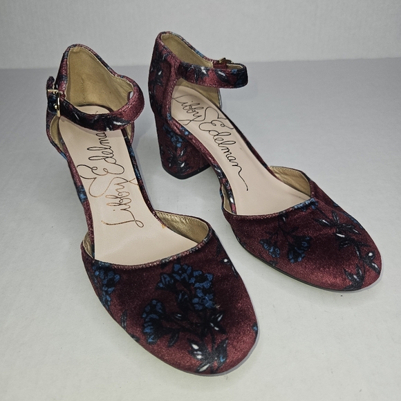 LIBBY EDELMAN floral print velour closed toe ankle strap pump womens shoes 6.5 - Picture 2 of 10